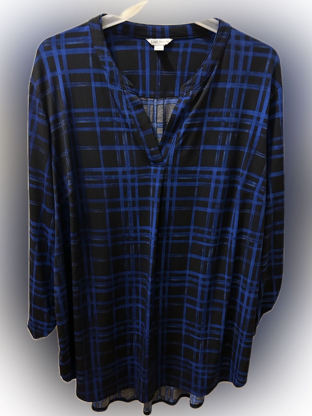 Cato 18/20W blue & black plaid 3/4 sleeve blouse